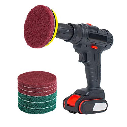 SCRUBIT Drill Brush Power Scouring Pads - Heavy Duty Tub and Tile Cleaner - Drill Scrubber Brush kit Includes Drill Attachment, 3 Red, 3 Stiff Green Scrubber Pads