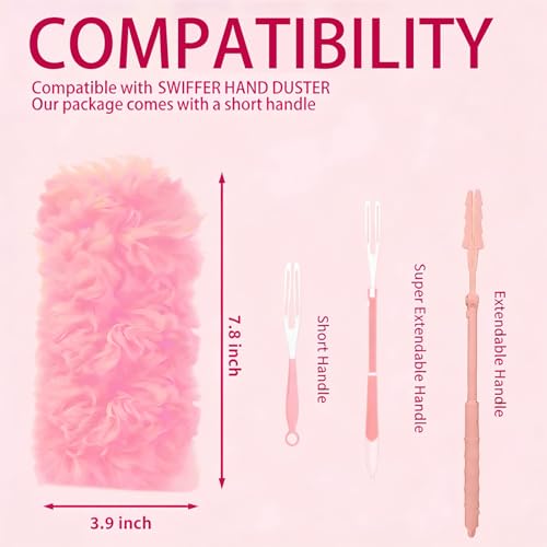 Pink Duster Refill for Swiffer Duster, 30 Count Heavy Duty Duster Refills with 1 Handle, 360 Dusters Refills Kit with 5X Microfibers, Disposable Dusters for Cleaning, Home, Office - color: 30 Count & 1 Handle (Pink)