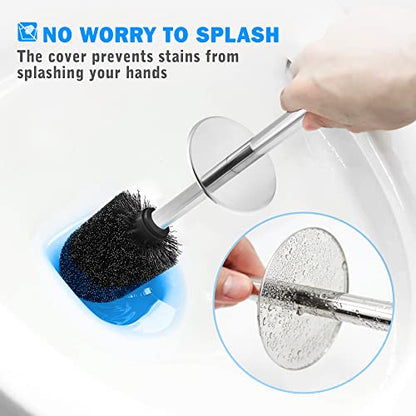 Toilet Brush and Holder, Toilet Brush with 304 Stainless Steel Long Handle, Toilet Bowl Brush for Bathroom Toilet-Ergonomic, Elegant,Durable（Black） - color: Black