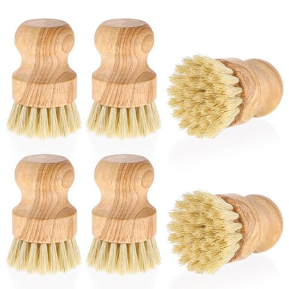 6 Packs Bamboo Dish Scrub Brushes Wok Brush Dish Scrubber Brush Kitchen Dishwashing Scrubber with Natural Bristles Bamboo Scrub Brush for Cleaning Pans, Pots, Sink