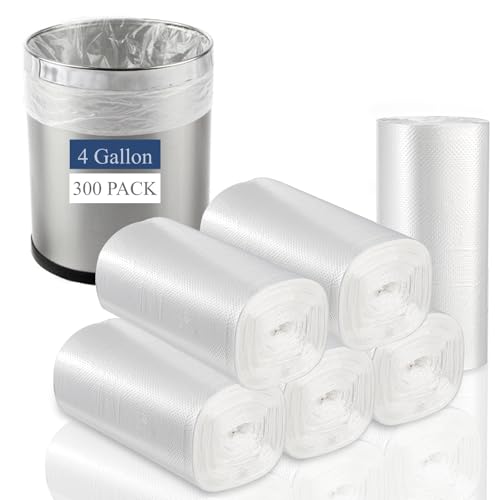Tebery 300 Counts 4 Gallon Clear Small Garbage Bags Trash Bags, Wastebasket Bin Liners for Bathroom Bedroom Office Trash Can, 6 Rolls - color: 4 Gallon-300pc