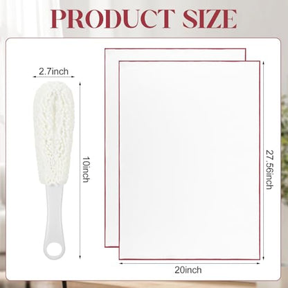 3 Pcs Wine Glass Cleaner Set Large Microfiber Polishing Cloths Wine Glass Cleaning Brush Lint-Free Drying Towels for Stemware Glassware Bar Restaurant Kitchen Supplies(White) - color: White