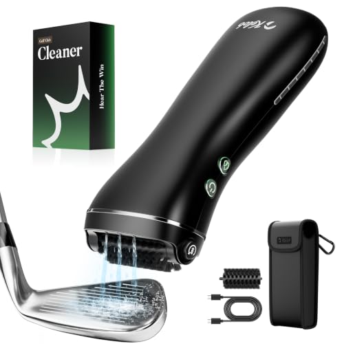KELOB Electric Golf Club Cleaner Brush – 360° Auto-Rotating, 100ml Water Tank, 2000mAh Type-C Rechargeable, 2-Speed & 2 Brush Heads – High-Pressure Spray for Grooves, Ideal Golf Gift - color: Black