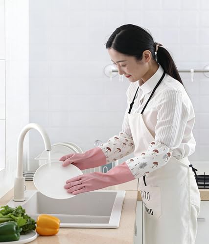 M Size Fleece Lined Cleaning Gloves, Waterproof PVC Household Gloves for Kitchen Dishwashing