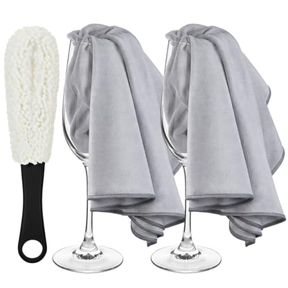3 Pcs Wine Glass Cleaner Set Large Microfiber Polishing Cloths Wine Glass Cleaning Brush Lint-Free Drying Towels for Stemware Glassware Bar Restaurant Kitchen Supplies (Gray) - color: Gray