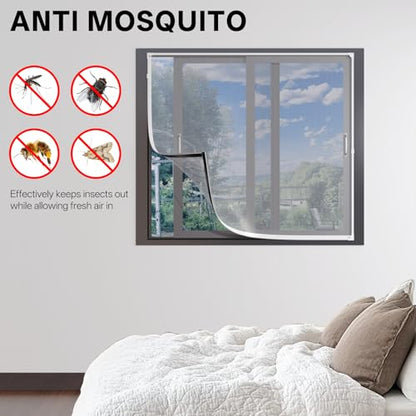 Adjustable DIY Magnetic Window Screen Replacement Window Screens 35" * 56" with White Window Frames Fiberglass Mesh for House Windows - size: 56"x35"
