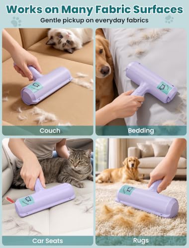 DELOMO Pet Hair Removal Tool, Pet Hair Remover - Lint Roller for Pet Hair - Cat and Dog Hair Remover for Couch, Furniture, Carpet, Car Seat, Reusable Lint Roller with Fur Bin, Pet Owner Essential - color: C: Purple（limited Color）