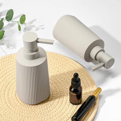 Beige 2 Pack Hand Soap Dispensers Set with No Rust Pump for Bathroom and Kitchen Countertops Refillable Matte Striped Plastic 8.5 oz - color: Beige Set of 2
