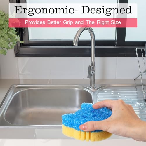 FillTouch 3 Pcs Dual Sided Scrub Sponge Multi Functional Cute Temperature Sensitive Non Scratch Dish Sponge for Washing Dishes Kitchen Bathroom (Cat,Green, Orange, Blue) - color: Green, Orange, Blue, style: Cat