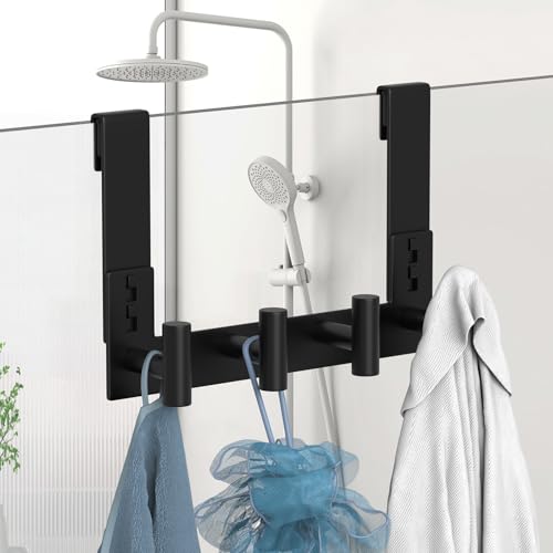 Extended Robe Door Hooks, Heavy Duty Stainless Steel Towel Hooks for Frameless Glass Shower Doors, Towel Hanger Rack, Shower Hooks for Bathroom (Black-4 Hooks, 1 Pack) - color: Black, size: "T" Shape 4 Hooks-1 Pack