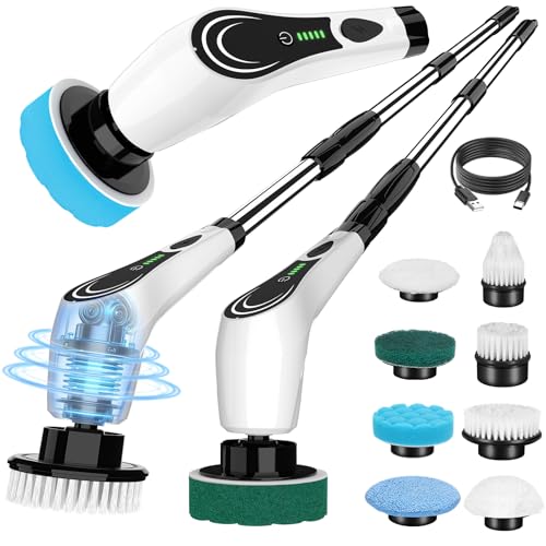 Electric Spin Scrubber Cordless 8-in-1 Power Scrubber with LED Display & Dual Speed, IPX7 Waterproof Bathroom Scrubber, Lightweight Cleaning Brush for Tile Grout Tub Shower Glass, White-hx1... - size: 8heads