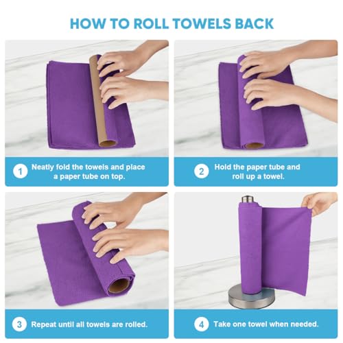 AIDEA Microfiber Cleaning Cloth Roll, 50PK, Reusable Paper Towels Tear Away Cloth, Microfiber Towels for Cars, Lint Free Cleaning Rags for House, Kitchen, Window, 11.5"×11.5", Purple - color: Purple