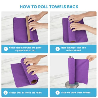AIDEA Microfiber Cleaning Cloth Roll, 50PK, Reusable Paper Towels Tear Away Cloth, Microfiber Towels for Cars, Lint Free Cleaning Rags for House, Kitchen, Window, 11.5"×11.5", Purple - color: Purple