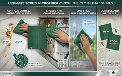 2-in-1 Scrub & Wipe Microfiber Cleaning Cloths – Non-Scratch Scrubbing Side + Soft Absorbent Side – Reusable Dual-Sided Cleaning Towels (6 Pack) - size: 6 Pack