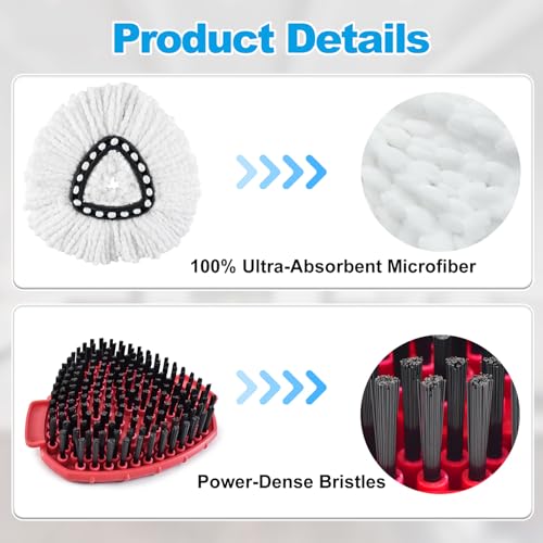 Mop Heads Replacements for Ocedar, Mop Replace Head for o Cedar Easywring 1 Tank, Spin Mop Replacement Head Mop Heads Include 6 Mop Refills Machine Washable, 1 Scrubber Mop Head and 1 Mop Base