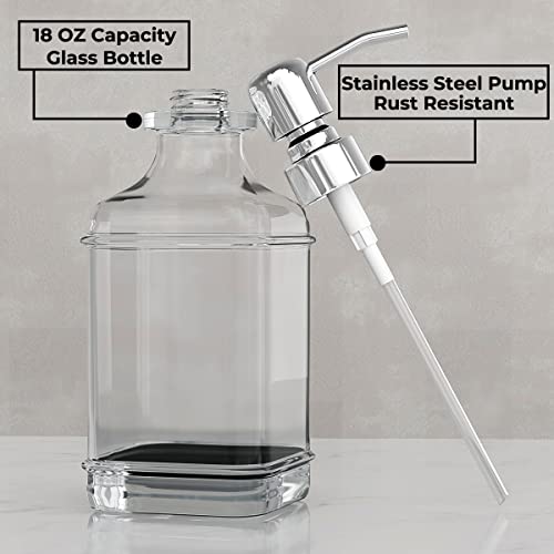 GLADPURE Soap Dispenser - 2 Pack, 18 Oz Antique Design Thick Glass Hand Soap Dispensers; with 304 Rust Proof Stainless Steel Pump, 6Pcs Clear Stickers, for Kitchen, Bathroom - Silver - color: Silver