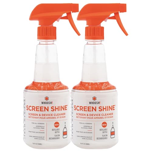 WHOOSH! Pro 16.9 fl oz Refillable TV Screen Cleaner & Microfiber Cloth - Streak-Free Cleaner for Flat Screens, OLED, LCD, Smart TV, Monitors - Non-Toxic, Odorless - Electronics Cleaning Kit, Set of 2 - size: 16.9 Fl Oz (Pack of 2)