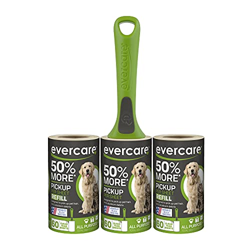 Evercare All Purpose Pet Hair Lint Roller with 2 Refills, 180 Total Sheets – Reusable Sticky Roller for Pet Hair, Cat & Dog Hair Remover, Lint Remover, Pet Hair Remover for Furniture, Clothing & Cars - size: Lint Roller