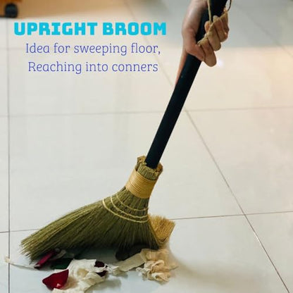 Natural Whisk Sweeping Black Handle Broom - Brooms for Wedding Jumping Ceremony Halloween DIY Decoration - Vietnamese Straw Soft Broom 12.2" Width, 28.35" Length - style: Black