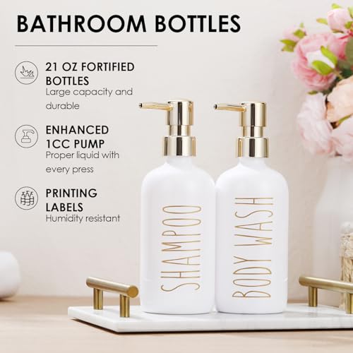 HOMCDALY Shampoo and Conditioner Dispenser Set of 3, 21oz Shower Soap Bottles with Pump, Refillable Shampoo Conditioner Body Wash Dispenser, Bathroom Shower Shampoo Bottles, Shampoo Container(P-Gold) - color: Gold-21oz