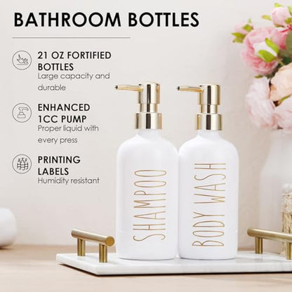 HOMCDALY Shampoo and Conditioner Dispenser Set of 3, 21oz Shower Soap Bottles with Pump, Refillable Shampoo Conditioner Body Wash Dispenser, Bathroom Shower Shampoo Bottles, Shampoo Container(P-Gold) - color: Gold-21oz