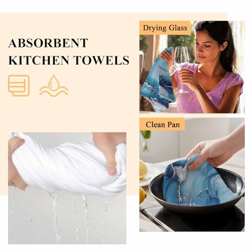 Marble Texture Kitchen Towels Set of 2 Blue Sliver Shinny Modern Abstract Decorative Dish Towels Ultra Soft Microfiber Absorbent Reusable Dishcloths for Kitchen Drying, 18x28 Inch - size: 28" x 18" (Pack of 2)