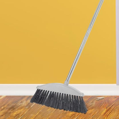 Uonlytech Outdoor Broom for Floor Cleaning with Long Handle, Heavy Duty Angle Broom in Nordic Gray, Plastic Sweeping Tool for Indoor and Outdoor Use