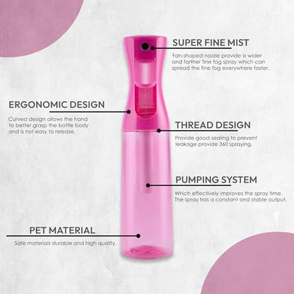 Spray Bottle Mister for Hair - Continuous Mister, Fine Water Mist, Trusted by Professional Salons & Barbers, 10.1oz - Clear Bottle (Neon Petal) - color: Neon Petal