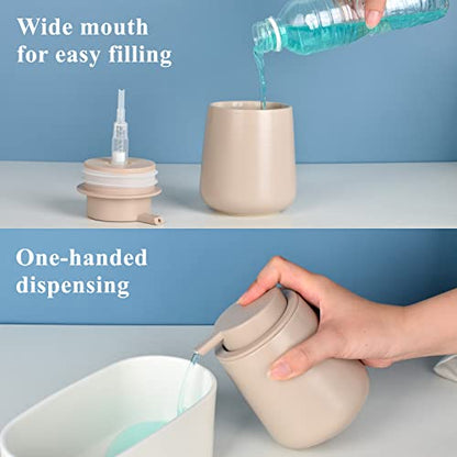 BosilunLife Hand Soap Dispenser - Ceramic Dish Soap Dispenser for Bathroom 12ounce Refillable Liquid Hand Wash Dispenser for Essential Oil, Lotion Soap, Khaki - color: Khaki