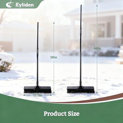 Eyliden 18" Push Broom for Deck Driveway Patio Garage | Heavy-Duty Stiff Bristles Sweeper with 66" Adjustable Handle | Outdoor Concrete Sidewalk Yard Snow Cleaning Tool, Black