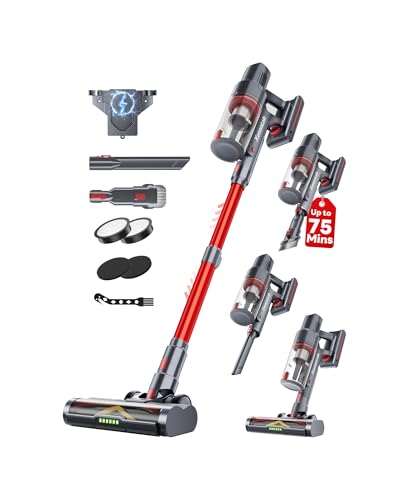 Cordless Vacuum Cleaner, 75Mins/55KPa/650W Freestanding Vacuum Cleaners for Home, with Anti-Static&Anti-Tangle Brush, LED Touch Screen, Stick Vacuum for Carpets, Pet Hair, Hardwood Floors