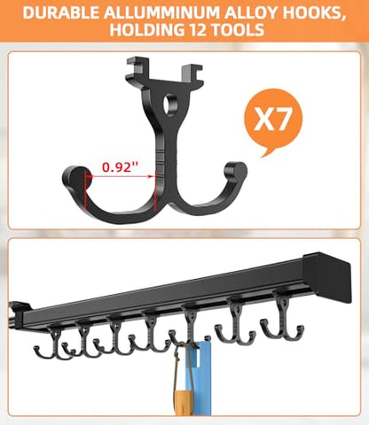 Pull Out Broom Holder With Adjustable Double Row Sliding Hook, Multifunctional Slide Broom And Mop Storage/Organizer Garage Organization Hooks, for Closet Laundry Garage Kitchen - 16.14inch