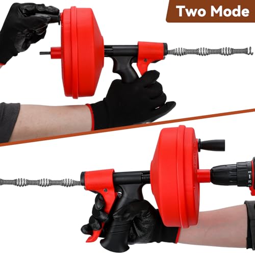 50 FT Drain Snake 11-in-1 Double Mode Drain Auger Tools | for Sink and Drain Unblocking, Plumbing Snake for Kitchen, Bathrom and Shower Sink, Drain Clog Remover for Real DYIs - color: Red-50FT
