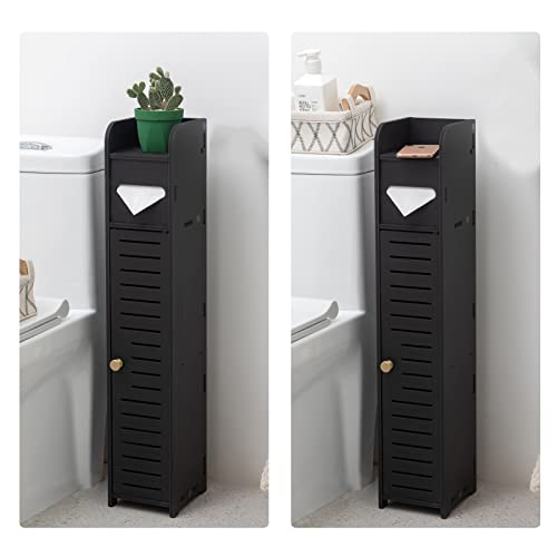 AOJEZOR Small Bathroom Storage Cabinet: Bathroom Toilet Paper Cabinet Fit for Small Roll,Black - color: Black