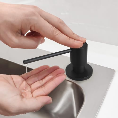 EADOT Matte Black All Brass Soap Dispenser for Kitchen Sink Countertop Sink Soap Dispenser 17 OZ Bottle Built in Refill from The Top with Long Spout - color: Matte Black