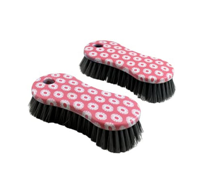 Multi-Purpose Heavy Duty Designer Printed Scrub Brush - Pack of 2 (Pink) - color: Pink
