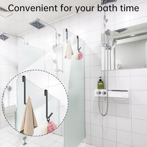 Linone 10 in Shower Door Hooks, Towel Hooks for Bathrooms, Shower Hooks for Towels,Heavy Duty Drilling-Free Extended Over Door Towel Hooks for Frameless Glass Shower Door, 3 Pack - size: 10 IN-Black