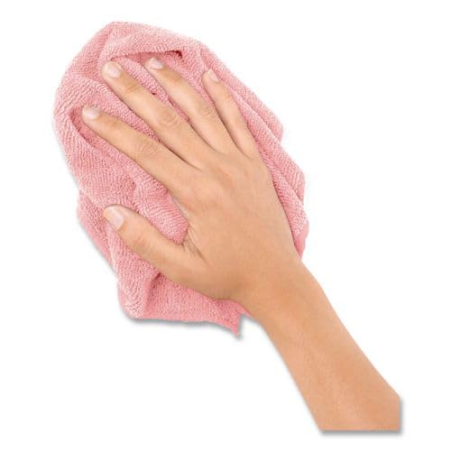 Boardwalk Microfiber Cleaning Cloths, 12-Pack, Pink, 12" Square, Superior Absorption, Washable, Lint & Streak Free, Used Wet Or Dry - color: Pink