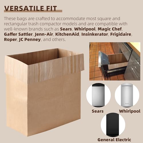 (15-Pack) Calvana Super Strong Compactor Bags, Heavy-Duty Kitchen Paper Trash Bags with Leak Proof Plastic Liner, Fits GE Model Compactors with Rectangular Containers, Includes 15 Sticker Seals - style: (15 Pack) Trash Bags + Stickers