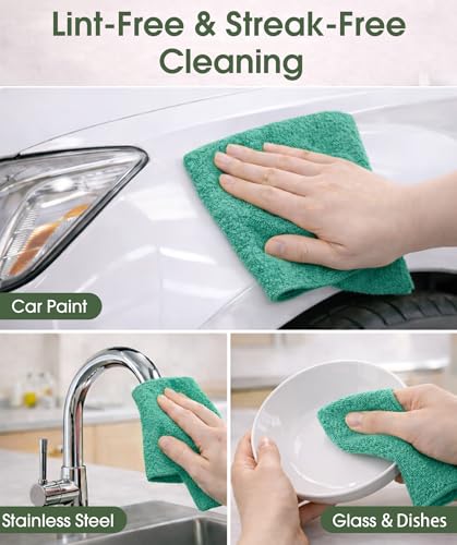 Microfiber Cleaning Cloth Roll–100 Pack, Tear Away Microfiber Towels, Reusable, Washable, Scratch-Free, Kitchen Towels for Car, Home, Kitchen, Glass, Dishes (Malachite Green) - color: Malachite Green