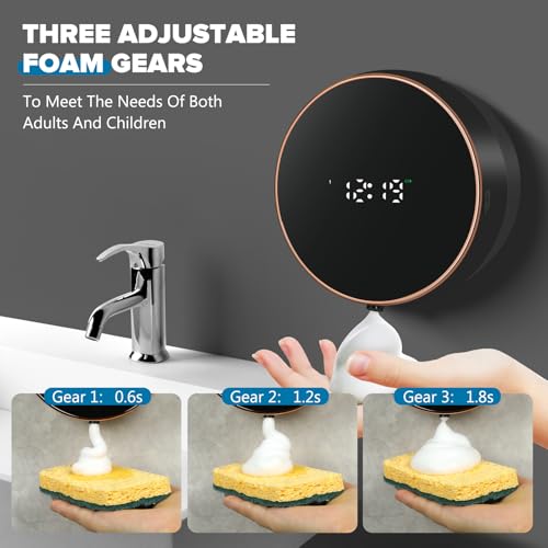 Automatic Soap Dispenser Foam Bathroom: Wall Mount Rechargeable Touchless Adjustable Auto Smart Electric Plastic Black Foaming Soap Dispenser with Clock - Kitchen - Hand Dish Lotion Couple Kids - color: Foam Black
