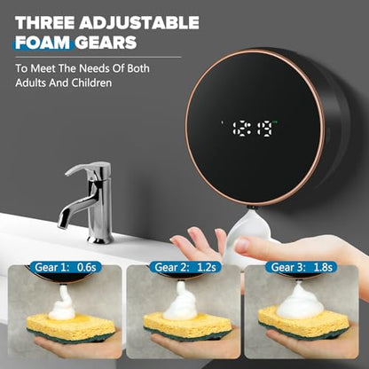 Automatic Soap Dispenser Foam Bathroom: Wall Mount Rechargeable Touchless Adjustable Auto Smart Electric Plastic Black Foaming Soap Dispenser with Clock - Kitchen - Hand Dish Lotion Couple Kids - color: Foam Black
