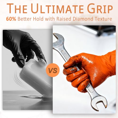 PROMEDIX P Heavy Duty Nitrile Gloves with Diamond Texture 8 Mil Latex Free Powder Free Industrial Disposable Glove - color: Orange, size: Medium