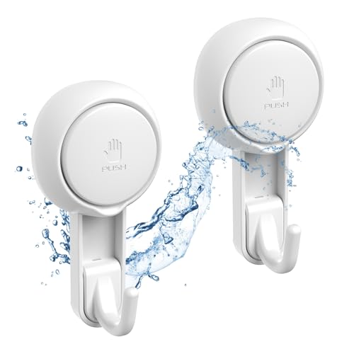 Marchpower Shower Hooks for Inside Shower Reusable Waterproof Utility Suction Cups Hooks - 2 Pack Heavy Duty Vacuum Hook Home Kitchen Bathroom Wall Holder Hanger for Towel Loofah Cloth Key & Ceiling
