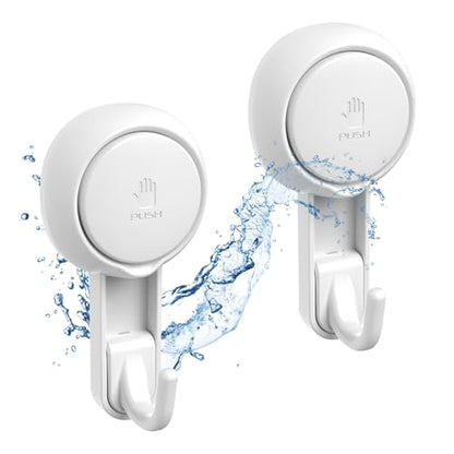 Marchpower Shower Hooks for Inside Shower Reusable Waterproof Utility Suction Cups Hooks - 2 Pack Heavy Duty Vacuum Hook Home Kitchen Bathroom Wall Holder Hanger for Towel Loofah Cloth Key & Ceiling
