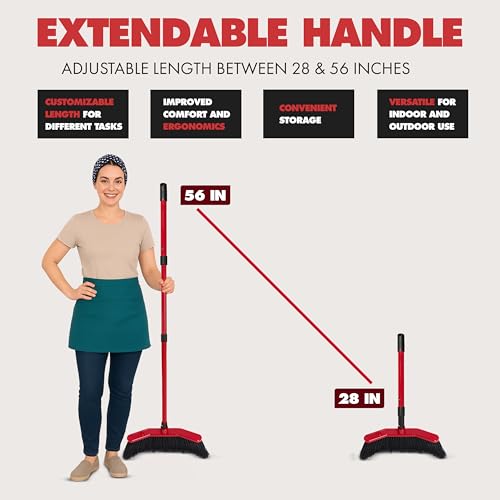 Da Vinci Angle Broom with Dustpan Combo Set – 16" Curved Head, 52" Adjustable Telescopic Handle, Soft PVC Bristles, Indoor Outdoor Broom and Dustpan Set for Kitchen, Pet Hair, Dust & Debris