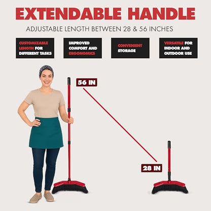 Da Vinci Angle Broom with Dustpan Combo Set – 16" Curved Head, 52" Adjustable Telescopic Handle, Soft PVC Bristles, Indoor Outdoor Broom and Dustpan Set for Kitchen, Pet Hair, Dust & Debris
