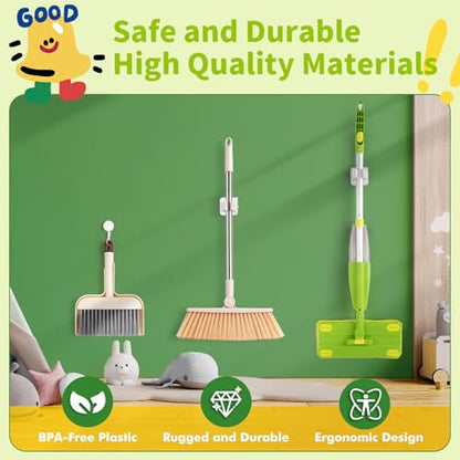 Kids Spray Mop,Toddler Mop Cleaning Set, Real Working Mini Mop & Kids Broom Dustpan Set, Housekeeping Pretend Play Toy, Montessori Kid Cleaning Toy Set Includes Organizer Clip -Green - size: Mop & Broom Set, style: Green