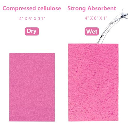 Cellulose Sponges, Large Size 4" x 6" x 1" - Heavy Duty Scrub Kitchen Sponge, Clean Tough Messes Without Scratching Kitchen Cleaning Pads, Pop Up Eco DIY (6 Pack), Pink - color: Pink