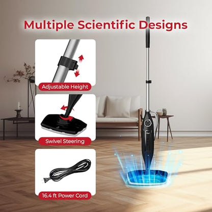 Rosewill 11-in-1 Steam Mop, 260°F Handheld Steam Cleaner, 1200W Detachable Steam Mops for Floor Cleaning, Removable Tank, Multi-Purpose Steamer for Hardwood, Tile, Grout, Furniture - Black - color: Black